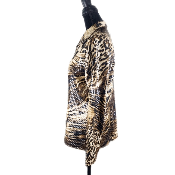 Exclusively Misook Womens XS Animal Tiger Print Sequin Plaquettes Jacket - Picture 4 of 6